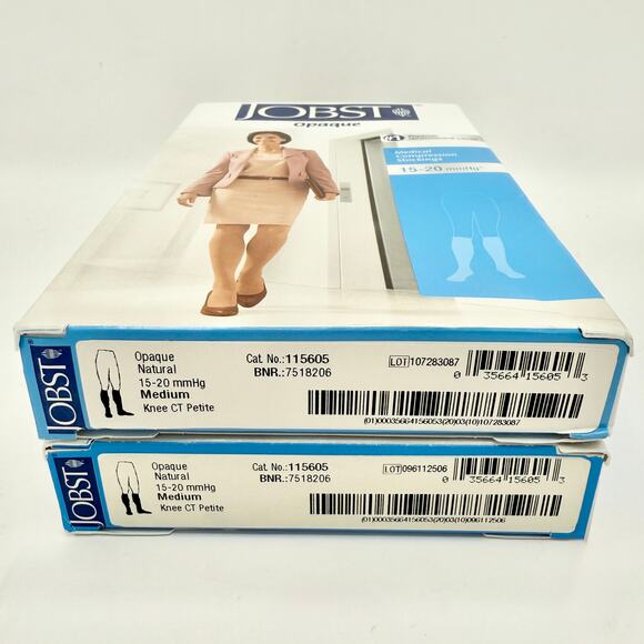 2 Pair JOBST Opaque Knee Petite Medium 15-20 mmHg Natural Compression Stockings - Picture 3 of 6